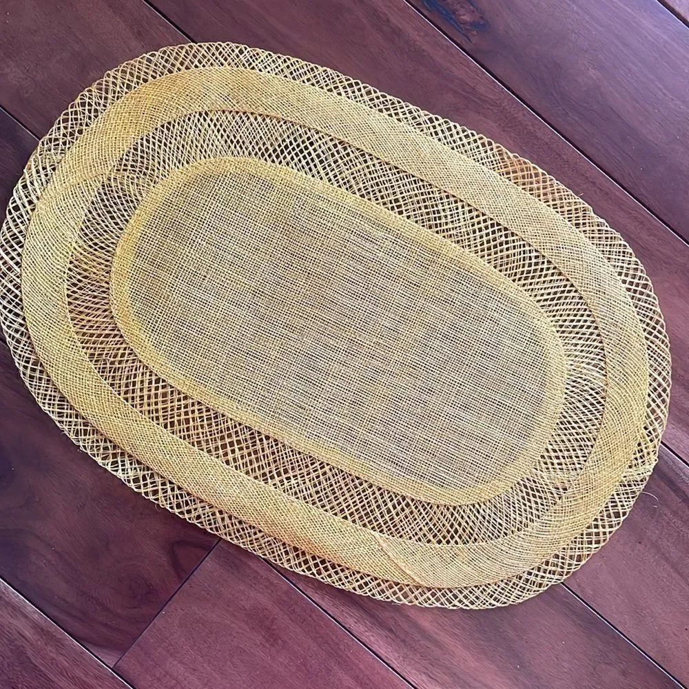 Set of 4 Vintage Bright Yellow Abaca Fiber Placemats